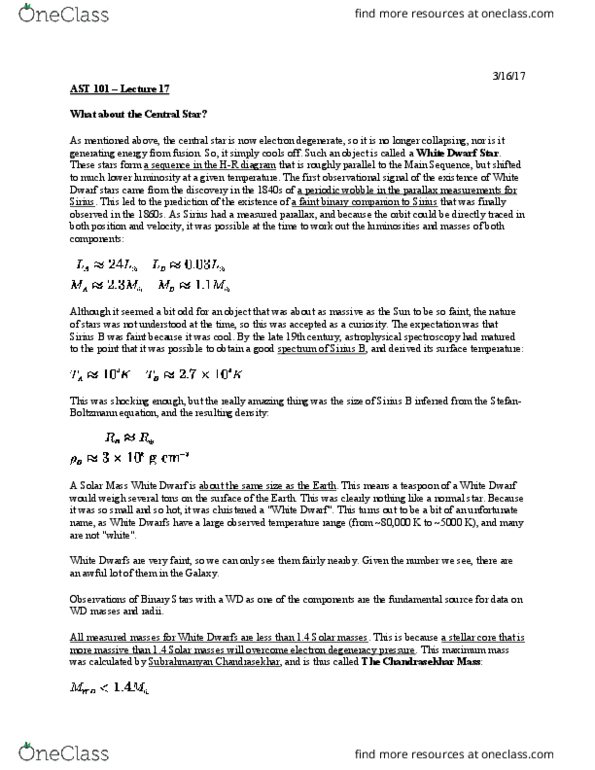 AST 101 Lecture Notes - Lecture 17: Electron Degeneracy Pressure, Solar Mass, Triple-Alpha Process thumbnail