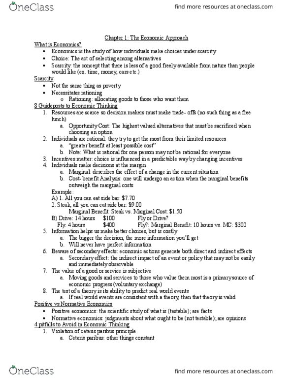 ECON 003 Lecture Notes - Lecture 1: Opportunity Cost, Ceteris Paribus, Fallacy thumbnail