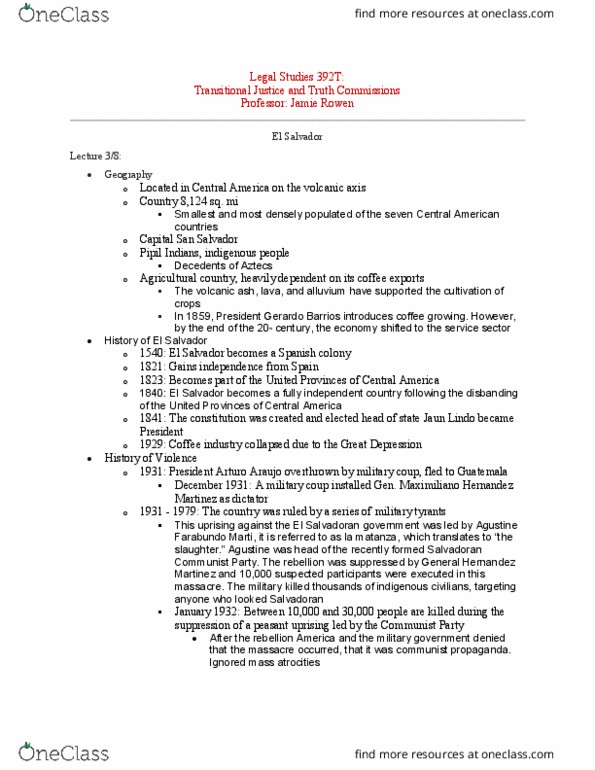 LEGAL 392T Lecture Notes - Lecture 12: Lustration, Alfredo Cristiani, List Of Countries By Intentional Homicide Rate thumbnail