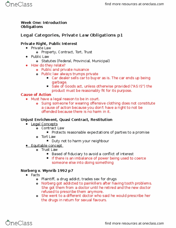 LAWS 2202 Lecture Notes - Lecture 1: Ontario Health Insurance Plan, Fiduciary, Quasi-Contract thumbnail