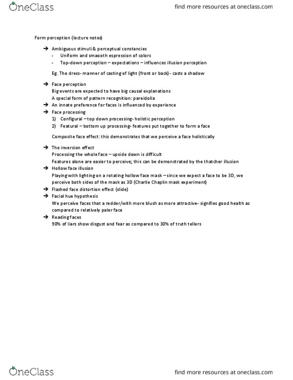 PSYCH 1XX3 Lecture Notes - Lecture 7: Pareidolia, Face Perception thumbnail