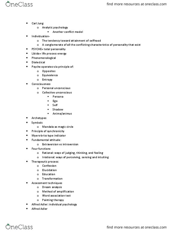 PSY 208 Lecture Notes - Lecture 3: Birth Order, Carl Jung, Collective Unconscious thumbnail