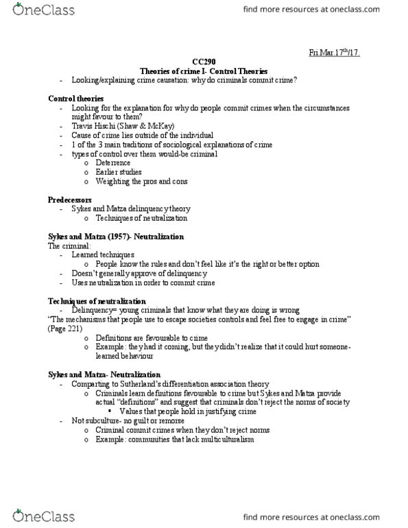 CC290 Lecture Notes - Lecture 16: Dementia, Aggression, Travis Hirschi thumbnail