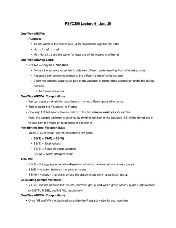 PSYC 305 Lecture Notes - Lecture 6: Direct Comparison Test, Variance, Analysis Of Variance thumbnail