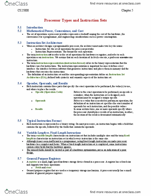 CS 25000 Chapter Notes - Chapter 5: Integer Overflow, Program Counter, Orthogonal Instruction Set thumbnail