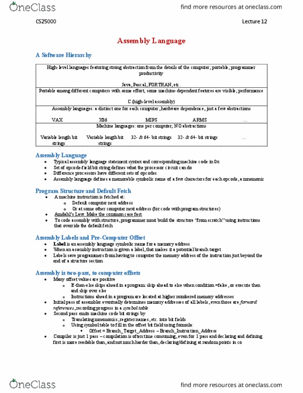 CS 25000 Lecture Notes - Lecture 12: Program Counter, Interrupt, Opcode thumbnail