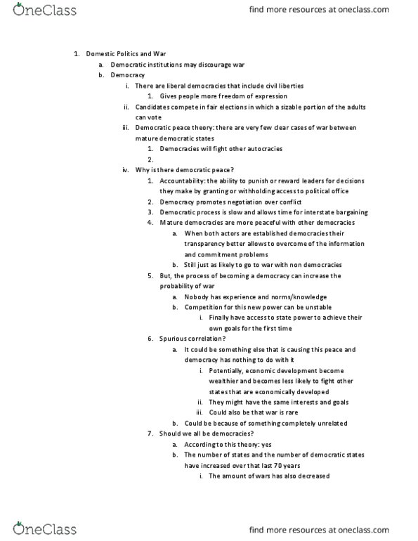 POSC 020 Lecture Notes - Lecture 5: Spurious Relationship, Democratic Peace Theory, Military Intelligence thumbnail