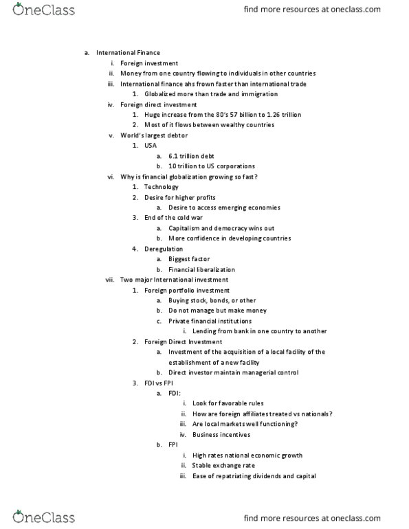 POSC 020 Lecture Notes - Lecture 13: Business Cycle, Foreign Portfolio Investment, International Finance thumbnail