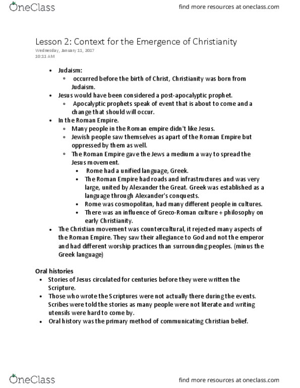 REL 1350 Lecture Notes - Lecture 2: Synoptic Gospels, Jesus Movement thumbnail