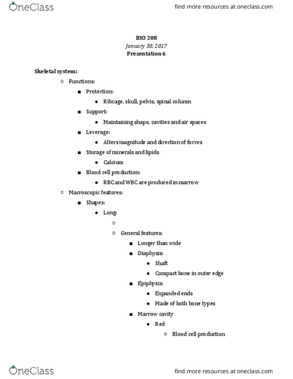 BIO 208 Lecture Notes - Lecture 6: Epiphyseal Plate, Calcification, Collagen thumbnail