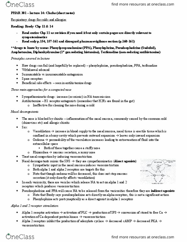 PHAR 301 Lecture Notes - Lecture 14: Desloratadine, Intraperitoneal Injection, Chemical Synapse thumbnail