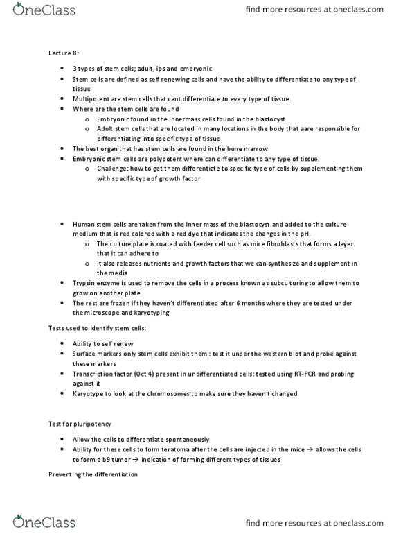 BIOL 4285 Lecture Notes - Lecture 8: Somatic Cell Nuclear Transfer, Embryonic Stem Cell, Petri Dish thumbnail