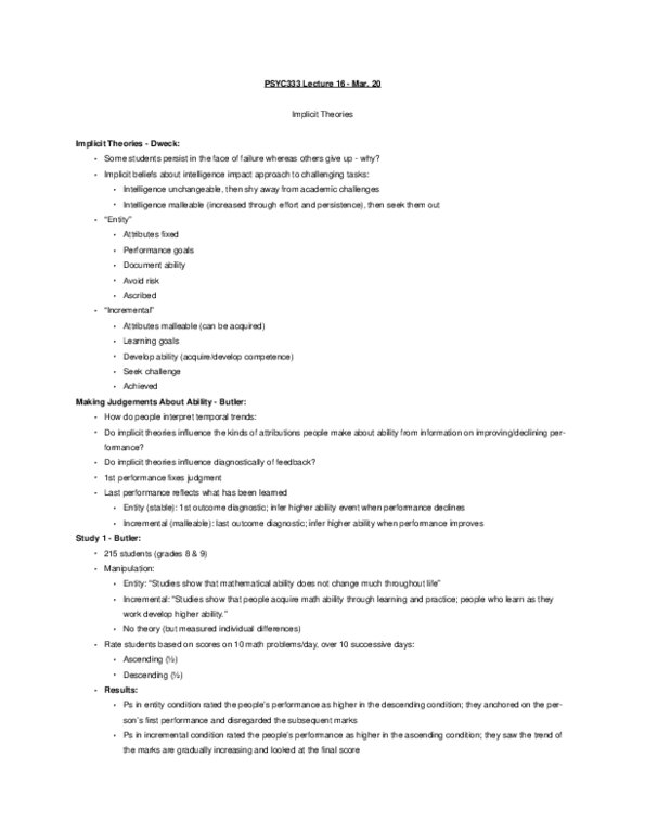 PSYC 333 Lecture Notes - Lecture 16: Fundamental Attribution Error, Dispositional Attribution thumbnail