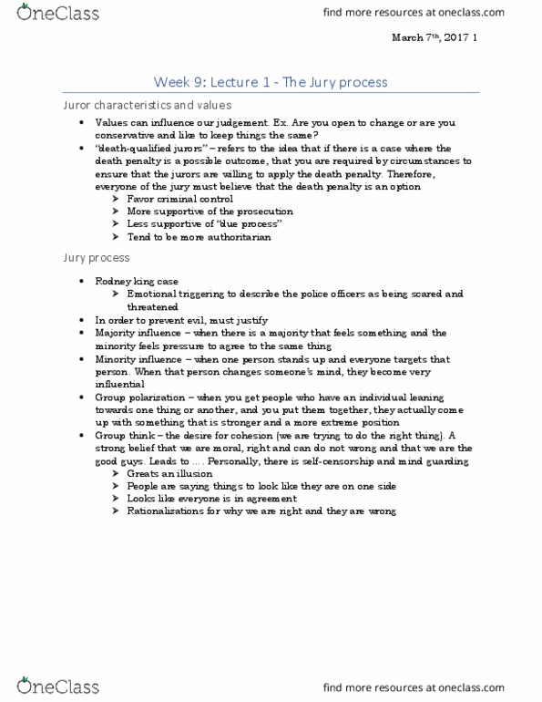 PSYCH230 Lecture Notes - Lecture 17: Group Polarization thumbnail