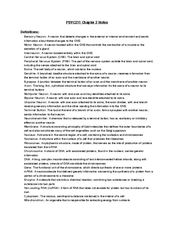 PSYC 211 Chapter Notes - Chapter 2: Second Messenger System, Blood Plasma, Homeostasis thumbnail