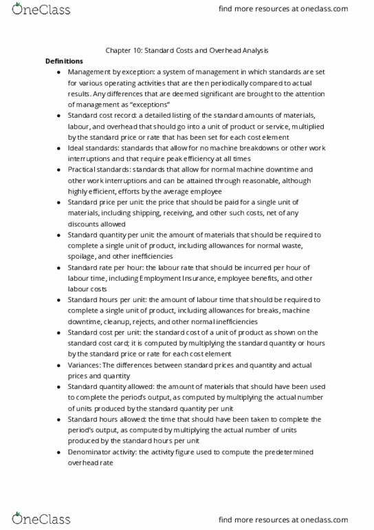 AFM102 Chapter Notes - Chapter 10: Standard Cost Accounting, Variable Cost, Unemployment Benefits thumbnail