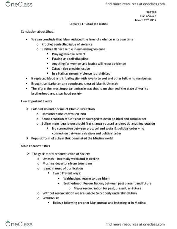 RLG204H5 Lecture Notes - Lecture 10: Ummah, Zakat, Hajj thumbnail