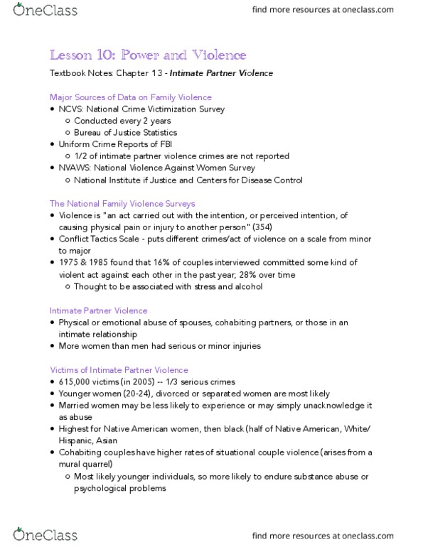 H_D_FS 1600 Chapter Notes - Chapter 13: Intimate Partner Violence, National Crime Victimization Survey, Conflict Tactics Scale thumbnail