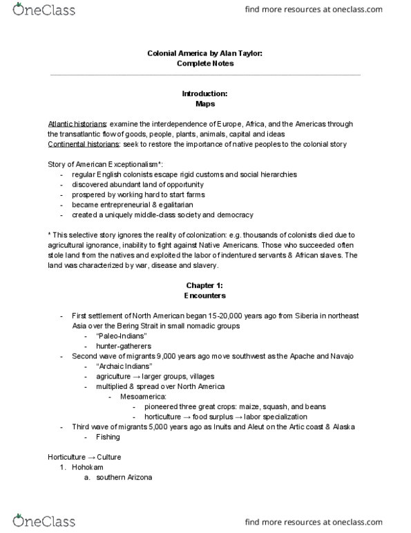 ECON 113 Chapter 1: Colonial America by Alan Tyalor thumbnail