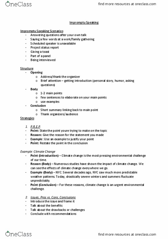 COM 200 Lecture Notes - Lecture 6: Impromptu Speaking, Five Ws, Veganism thumbnail