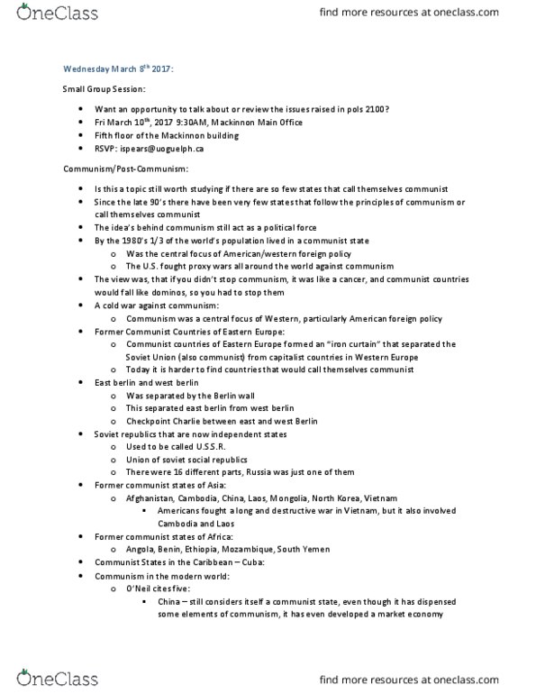 POLS 2100 Lecture Notes - Lecture 24: Checkpoint Charlie, Social Democracy, The Communist Manifesto thumbnail