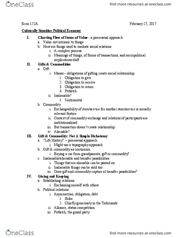 ECON 152A Lecture Notes - Lecture 14: Marcel Mauss thumbnail