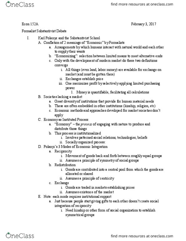 ECON 152A Lecture Notes - Lecture 7: Substantivism, Paul Bohannan, Sorghum Bicolor thumbnail