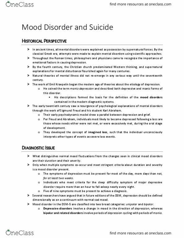 PSYC 3230 Chapter Notes - Chapter 8: Major Depressive Episode, Bipolar Ii Disorder, Postpartum Depression thumbnail