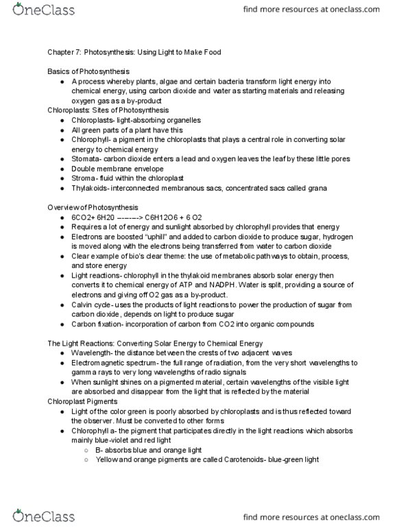 BSC 108 Chapter Notes - Chapter 7: Carbon Fixation, Light-Dependent Reactions, Electromagnetic Spectrum thumbnail