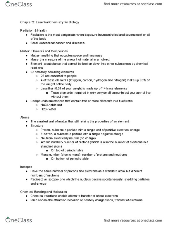 BSC 108 Chapter Notes - Chapter 1: Subatomic Particle, Radionuclide, Chemical Compound thumbnail