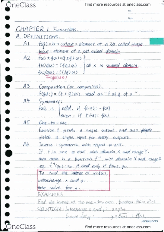 MATH 131 Lecture Notes - Lecture 1: Quadric, Cubic Function, Inverse Function thumbnail