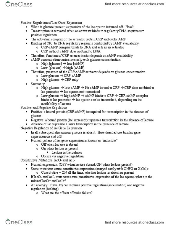 BSC 315 Lecture Notes - Lecture 21: Dna Binding Site, Lac Repressor, Regulatory Sequence thumbnail