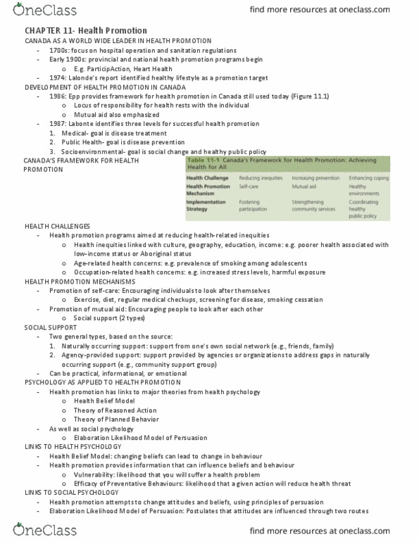 PSYC 332 Lecture Notes - Lecture 11: Elaboration Likelihood Model, Health Belief Model, Health Promotion thumbnail