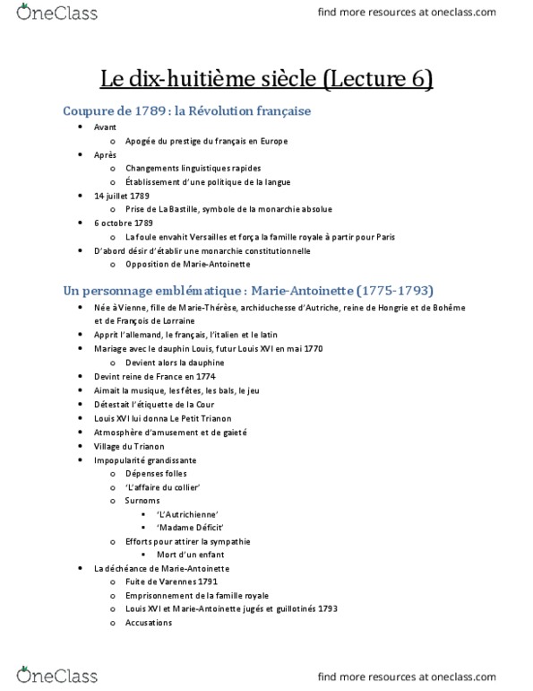 FRE373H5 Lecture Notes - Lecture 6: Dictionnaire Philosophique, Giovanni Battista Casanova, Dauphin Of France thumbnail