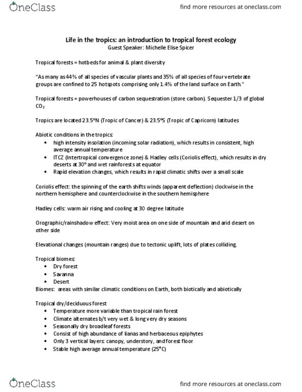 BIOSC 0370 Lecture Notes - Lecture 3: Tropical And Subtropical Dry Broadleaf Forests, Tropical And Subtropical Moist Broadleaf Forests, Intertropical Convergence Zone thumbnail