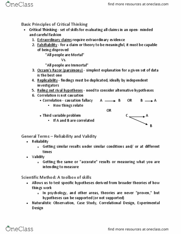 PSYS 100 Lecture Notes - Lecture 4: Falsifiability, Scatter Plot, Random Assignment thumbnail