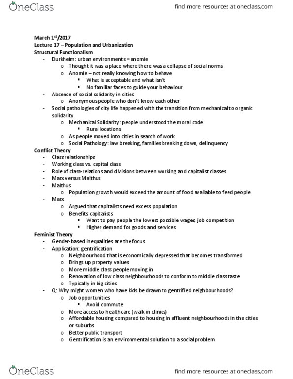 SOCIOL 1A06 Lecture Notes - Lecture 17: Affordable Housing, Mechanical And Organic Solidarity, Anomie thumbnail