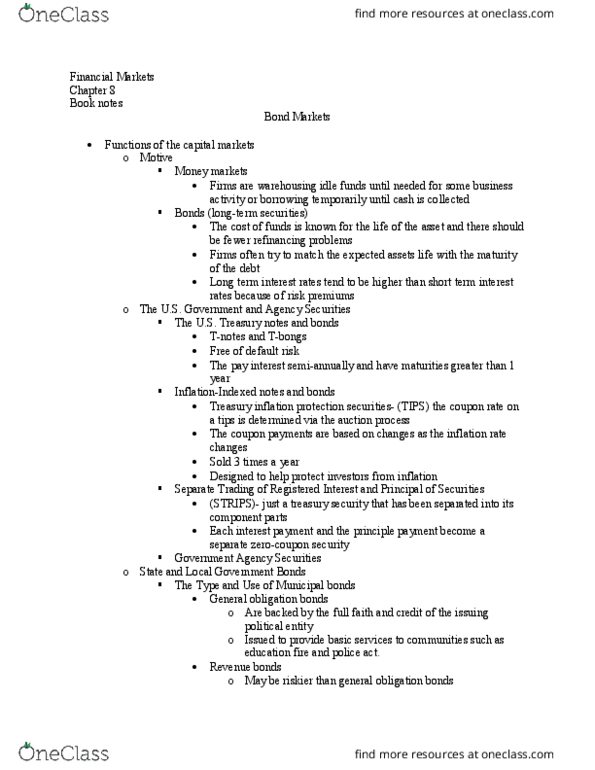 FIN 350 Chapter Notes - Chapter 8: Primary Market, Nipple, Secondary Market thumbnail