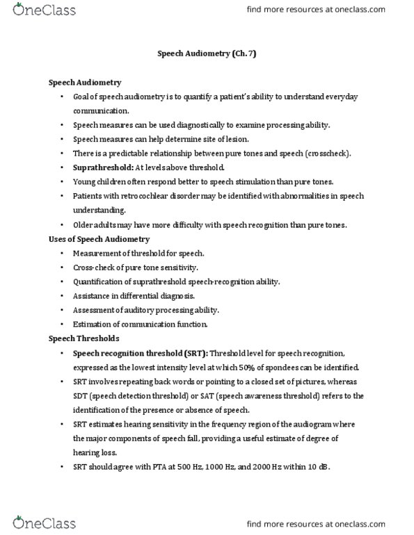 CDIS 3123 Lecture Notes - Lecture 11: Middle Ear, Phoneme, Vestibulocochlear Nerve thumbnail