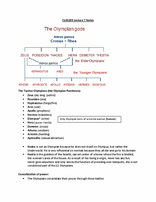 CLAS 203 Lecture Notes - Lecture 7: Typhon, Twelve Olympians, Sky King thumbnail