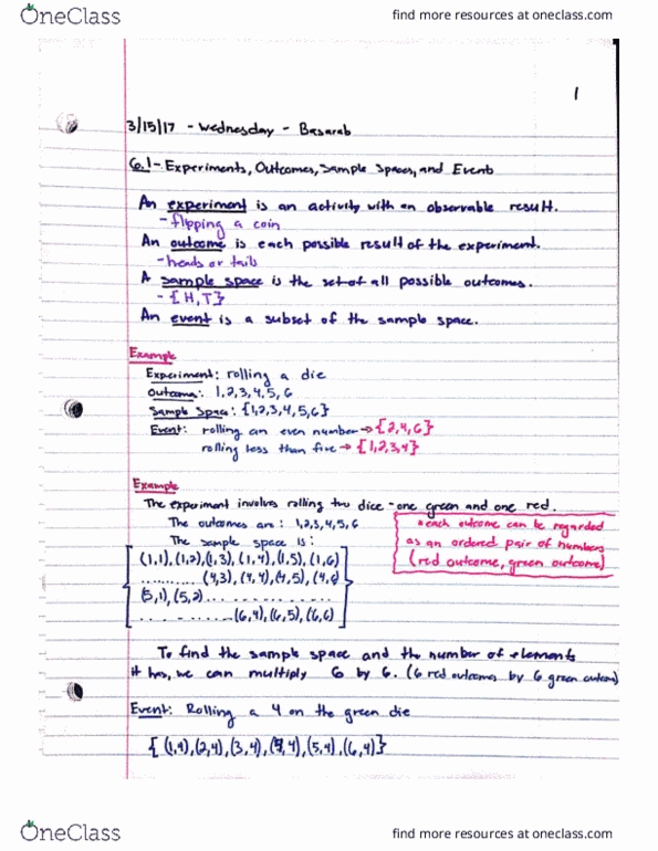 MAT 104 Lecture Notes - Lecture 11: Univers, Empty Set, Sample Space thumbnail