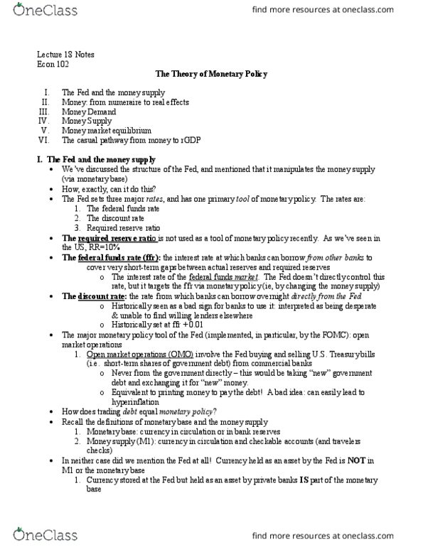 ECON 102 Lecture Notes - Lecture 18: Regulation Q, Liquidity Preference, Opportunity Cost thumbnail