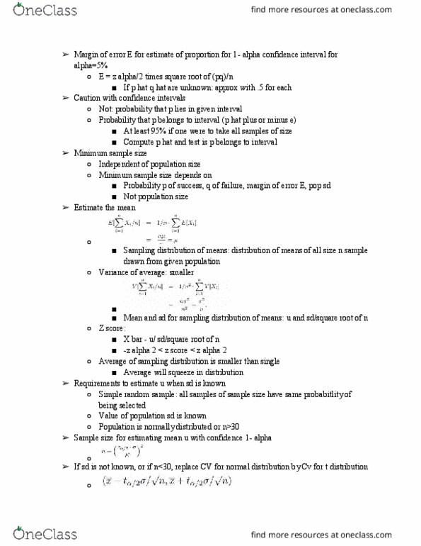 BIOL2300 Lecture Notes - Lecture 12: Simple Random Sample, Standard Deviation, Confidence Interval thumbnail