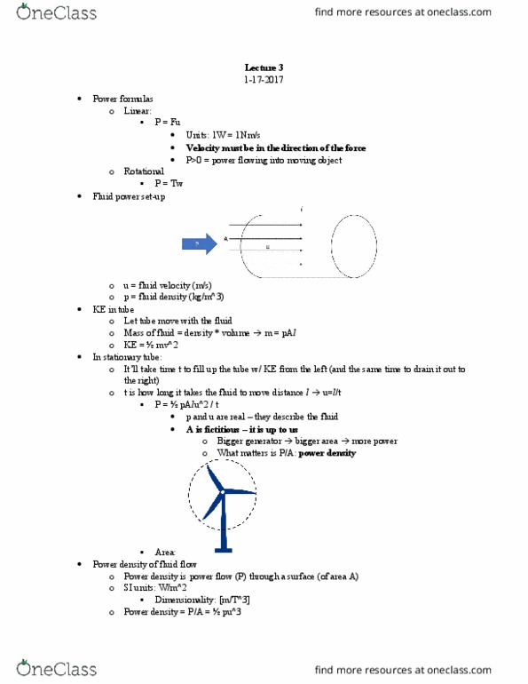 ENGR 100 Lecture Notes - Lecture 4: Fluid Power, Anemometer, Power Density thumbnail