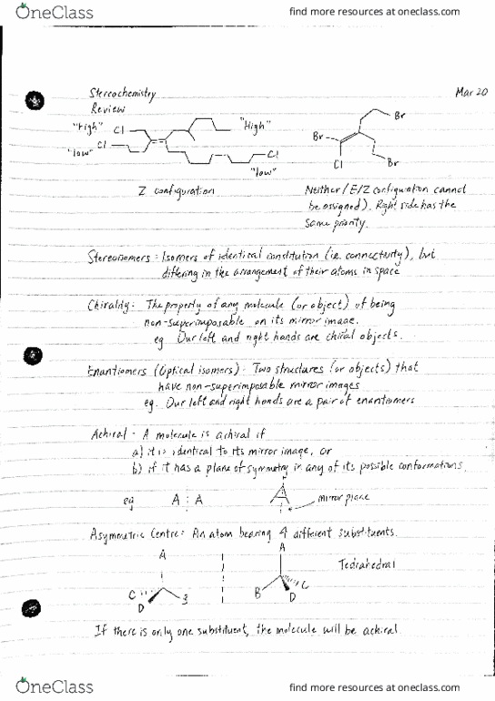 CHEM 123 Lecture Notes - Lecture 29: Stereocenter, Omers, Newman Projection thumbnail