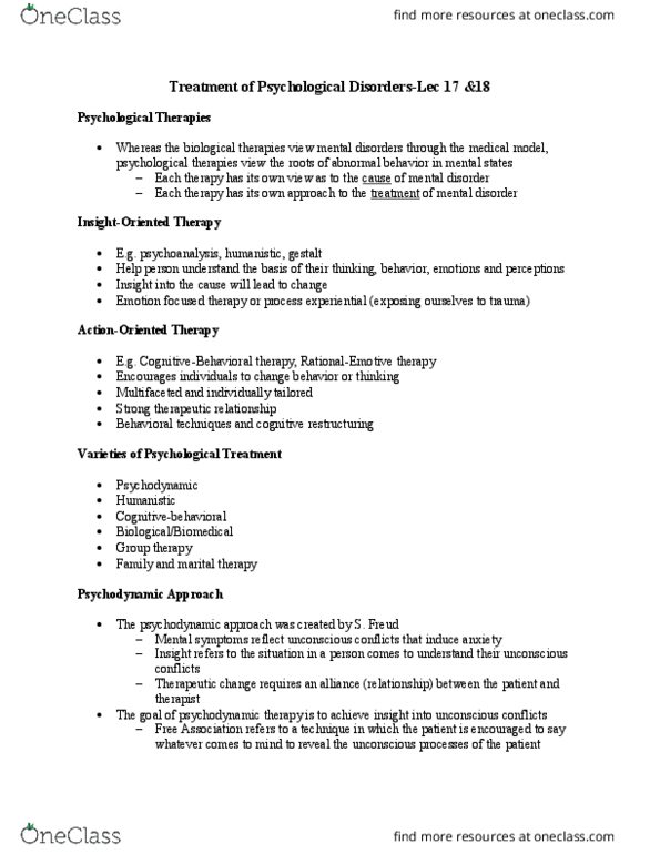 PSY100Y5 Lecture Notes - Lecture 18: Rational Emotive Behavior Therapy, Relationship Counseling, Cognitive Restructuring thumbnail