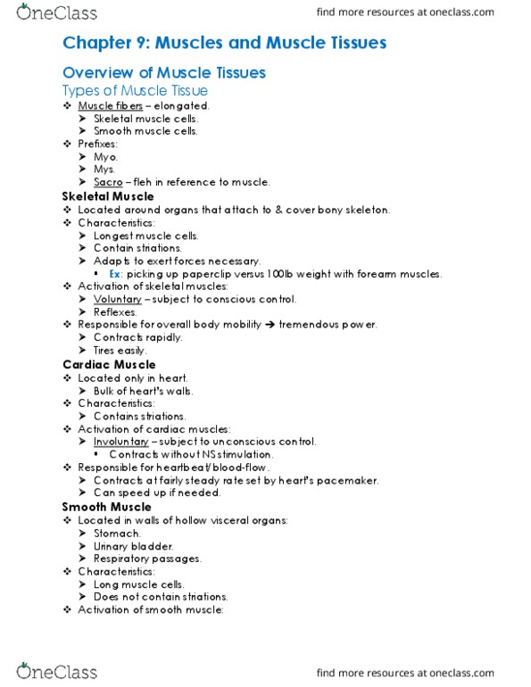 KAAP309 Chapter Notes - Chapter 9: Sliding Filament Theory, Neuromuscular Junction, Dense Irregular Connective Tissue thumbnail