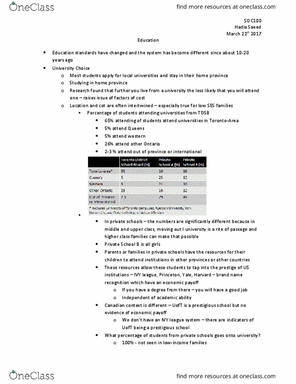 SOC100H5 Lecture Notes - Lecture 16: Toronto District School Board, Meritocracy, Cultural Capital thumbnail