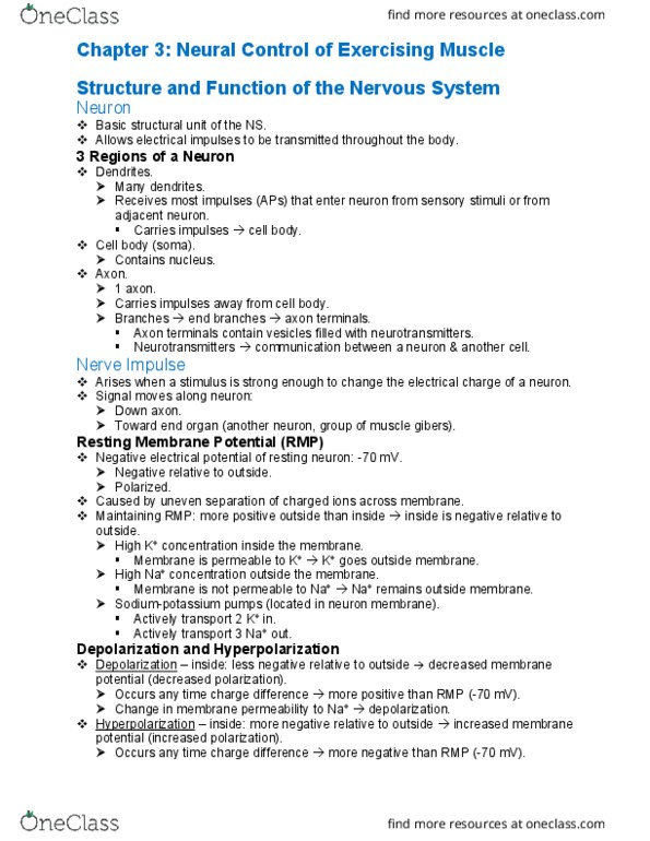 KAAP430 Chapter Notes - Chapter 3: Axon Hillock, Neurotransmitter Receptor, Axon Terminal thumbnail