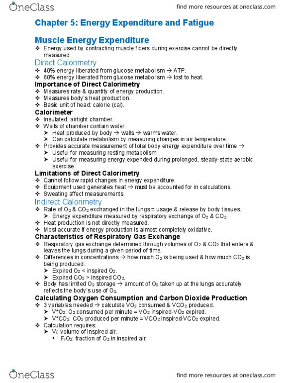 KAAP430 Chapter Notes - Chapter 5: Basal Metabolic Rate, Aerobic Exercise, Calorimetry thumbnail